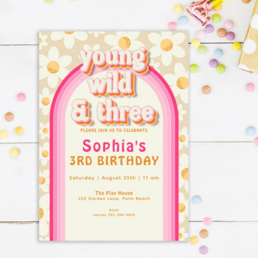 Young Wild en Three Boho Daisy Rainbow Verjaardag  Kaart