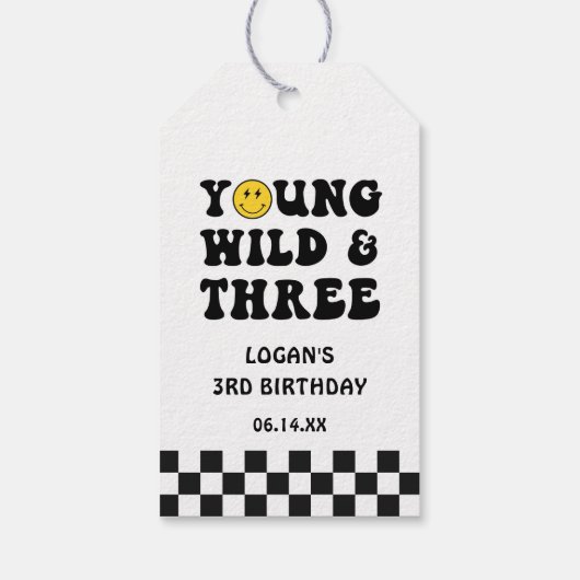 Young Wild en Three Boy 3rd Birthday Gift Label Cadeaulabel (Achterkant)