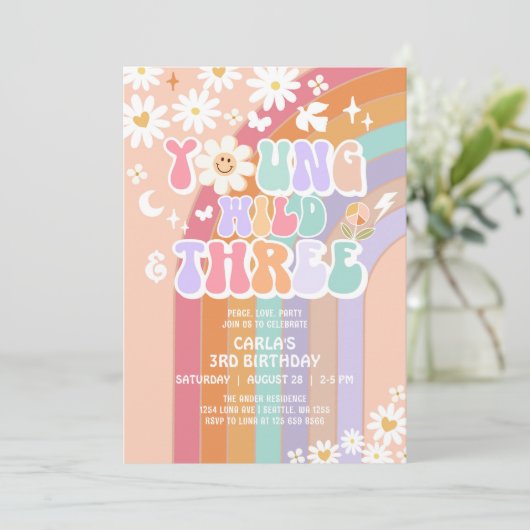 Young Wild en Three Groovy 3e verjaardag Kaart (Staand voorkant)