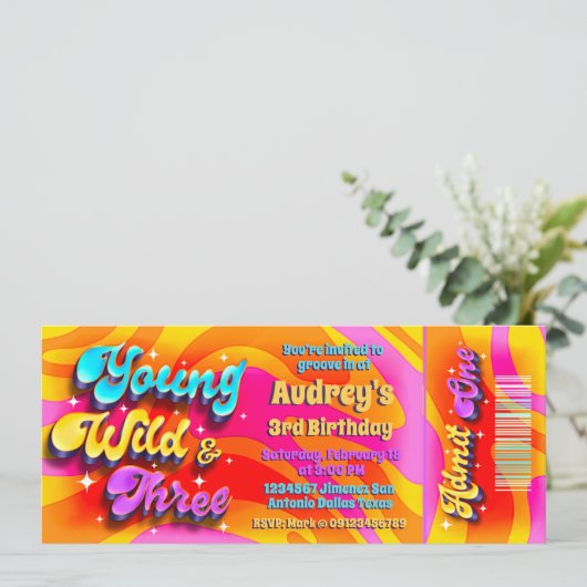 Young Wild en Three - Groovy Ticket Kaart (Staand voorkant)