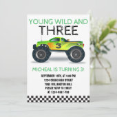 Young Wild en Three Monster Truck derde verjaardag Kaart (Staand voorkant)