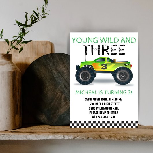 Young Wild en Three Monster Truck derde verjaardag Kaart