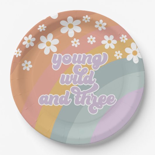 Young Wild en Three Retro Rainbow Papieren Bordje (Voorkant)