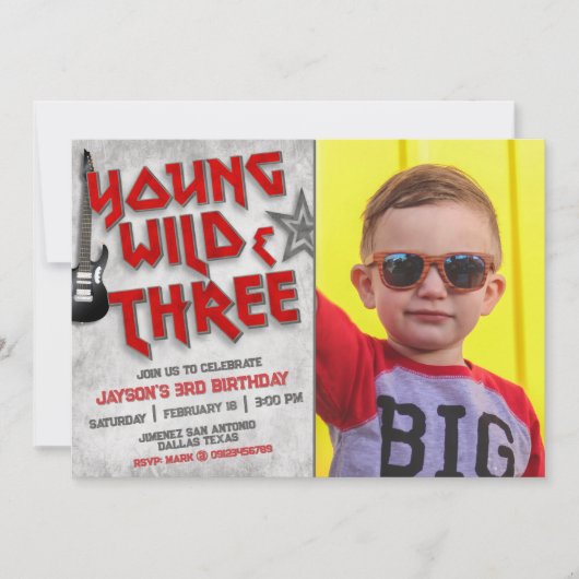 Young Wild en Three Rock Met Foto Uitnodiging (Voorkant)