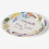 Young Wild en Waterverf Boho Feathers Papieren Bordje (Gekanteld)