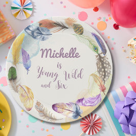 Young Wild en Waterverf Boho Feathers Papieren Bordje