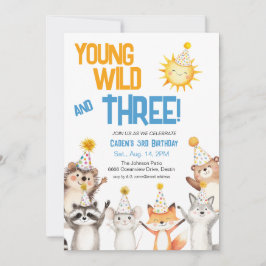 Young Wild Forest Animals Party Hats 3rd Birthday Kaart