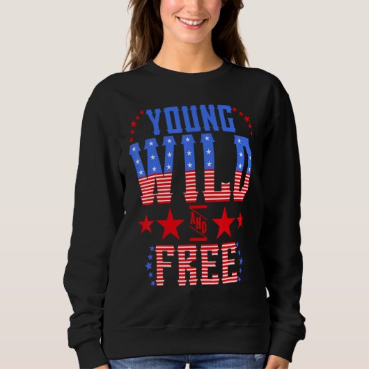 Young Wild & Free Memorial Day Patriotic Mam Girl Trui (Voorkant)