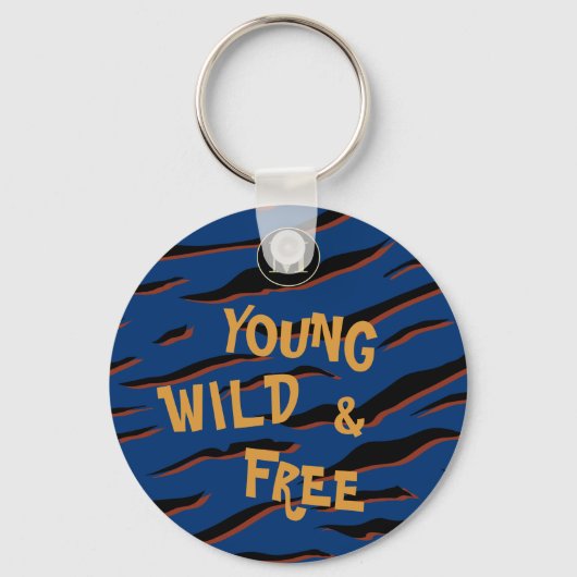 Young Wild Free Quote Tiger Stripes Navy Blue Sleutelhanger (Voorkant)