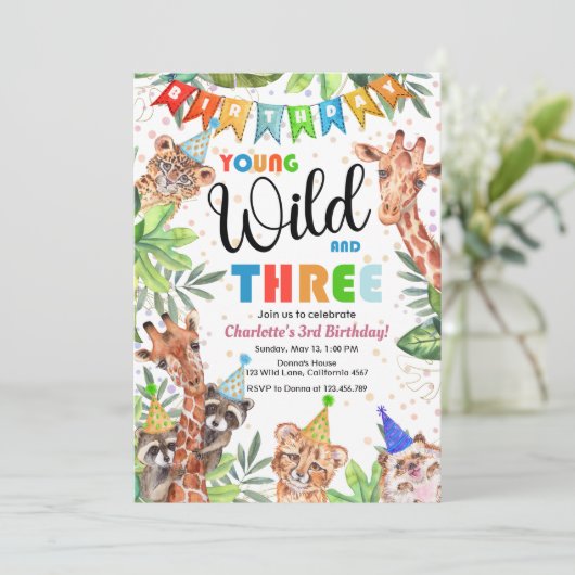Young & Wild Jungle Safari Kids Birthday Kaart (Staand voorkant)