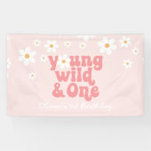 Young Wild One retro Daisy Pink verjaardagbank Spandoek (Horizontaal)