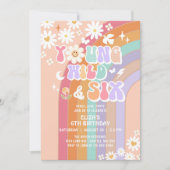 Young Wild & SIX Groovy Hippie Retro 6e verjaardag Kaart (Voorkant)