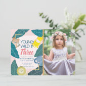 Young Wild & Three Animal Girl Foto Verjaardag Kaart (Staand voorkant)