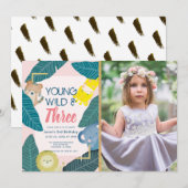 Young Wild & Three Animal Girl Foto Verjaardag Kaart (Voorkant / Achterkant)