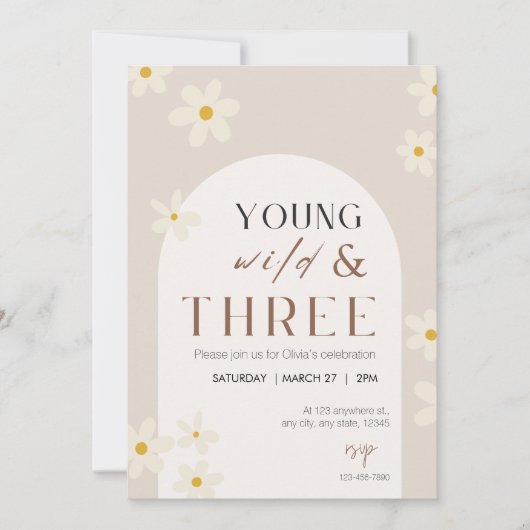 Young Wild & Three Birthday Invitation Kaart (Voorkant)