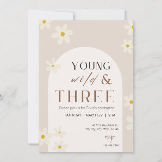 Young Wild & Three Birthday Invitation Kaart