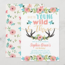 Young Wild & Three Birthday Invitation