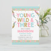 Young Wild & Three Birthday Invitation Wild Party Kaart (Staand voorkant)