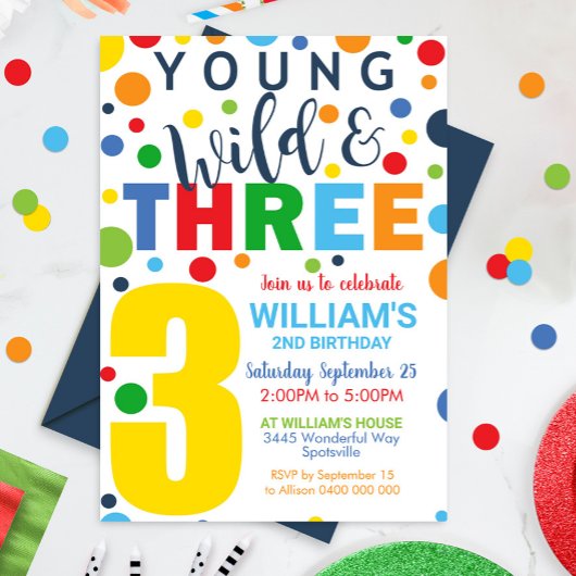 Young Wild Three Birthday Nodig je 3e verjaardag u Kaart