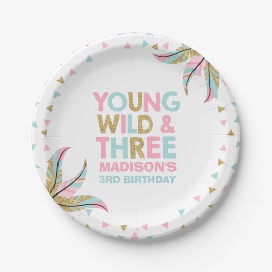 Young Wild & Three Birthday Party Paper Bord 7" (Voorkant)