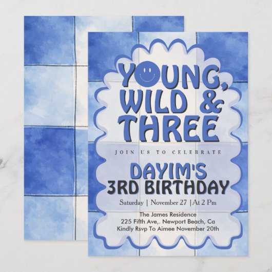 Young Wild & Three Blue Retro Boy 3rd Birthday Kaart (Voorkant / Achterkant)