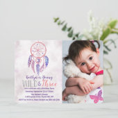 Young, Wild & Three Boho Photo Birthday Invitation Kaart (Staand voorkant)