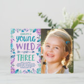 Young Wild & Three Boho Verjaardagsfeest Foto Kaart (Staand voorkant)