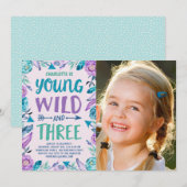 Young Wild & Three Boho Verjaardagsfeest Foto Kaart (Voorkant / Achterkant)