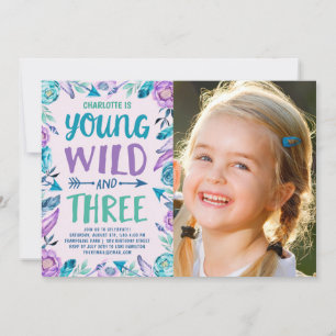 Young Wild & Three Boho Verjaardagsfeest Foto Kaart