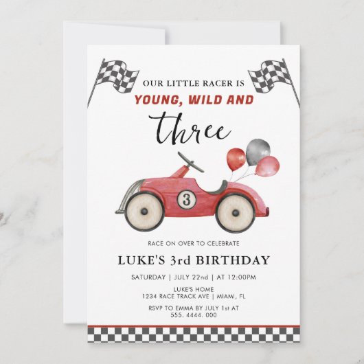 Young Wild & Three Boys Race Auto Verjaardag Kaart (Voorkant)