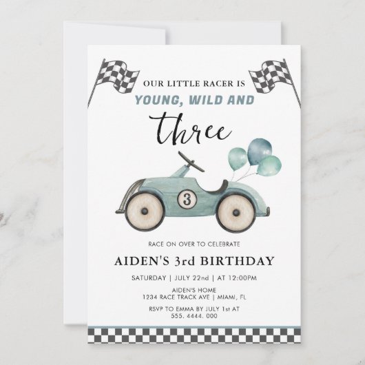 Young Wild & Three Boys Race Auto Verjaardag Kaart (Voorkant)