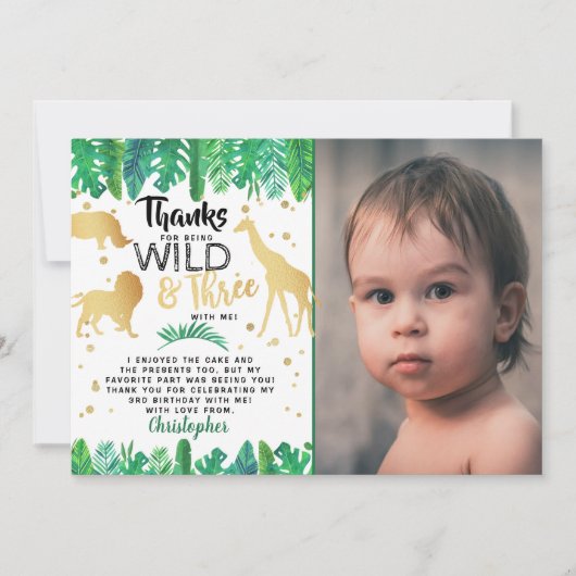 Young Wild & Three Boys Third Birthday Foto Bedankkaart (Voorkant)