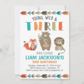 Young Wild Three Boys Third Birthday Invitation Kaart (Voorkant)
