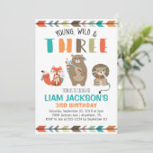 Young Wild Three Boys Third Birthday Invitation Kaart (Staand voorkant)