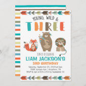 Young Wild Three Boys Third Birthday Invitation Kaart (Voorkant / Achterkant)