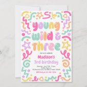 Young Wild & Three Confetti Balloon 3rd Birthday  Kaart (Voorkant)