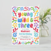 Young Wild & Three Confetti Balloon 3rd Birthday Kaart (Staand voorkant)