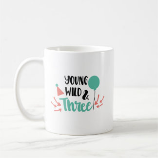 Young, Wild & Three - Cute 3rd Birthday Design Koffiemok