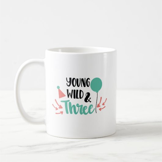 Young, Wild & Three - Cute 3rd Birthday Design Koffiemok (Links)