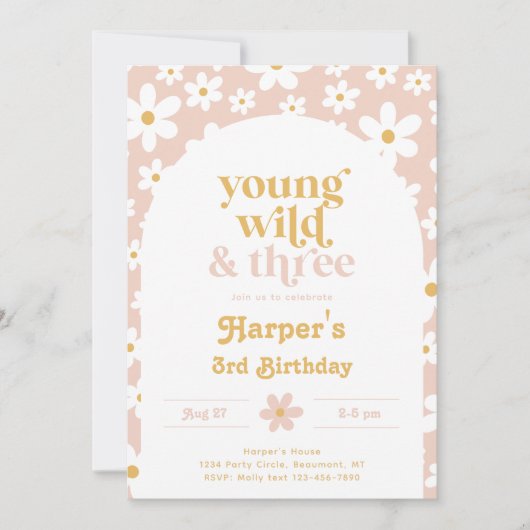 Young, Wild & Three Daisy Invitation | Daisies Kaart (Voorkant)