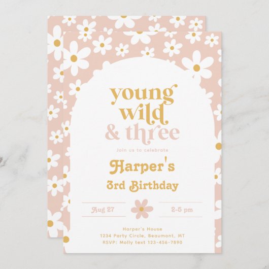 Young, Wild & Three Daisy Invitation | Daisies Kaart (Voorkant / Achterkant)