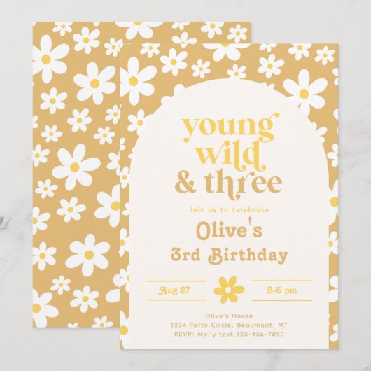 Young, Wild & Three Daisy Invitation | Daisies Kaart (Voorkant / Achterkant)