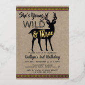 Young Wild & Three Deer Girls 3rd Birthday Real Folie Uitnodiging (Voorkant)