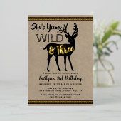 Young Wild & Three Deer Girls 3rd Birthday Real Folie Uitnodiging (Staand Voorkant)