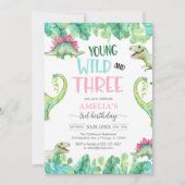 Young WIld & Three Dinosaur 3e verjaardag Kaart (Voorkant)