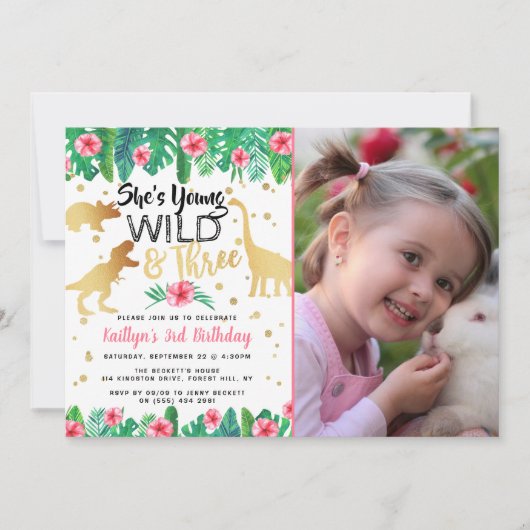 Young Wild & Three Dinosaur 3rd Birthday Foto Kaart (Voorkant)