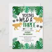 Young Wild & Three Dinosaur 3rd Birthday Invitatio Kaart (Voorkant)