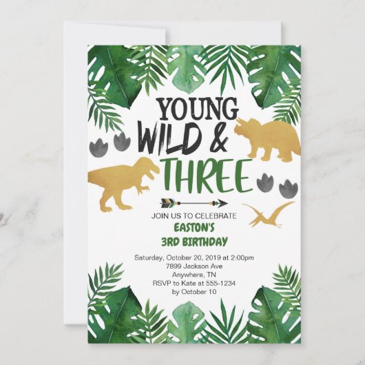 Young Wild & Three Dinosaur 3rd Birthday Invitatio Kaart (Voorkant)