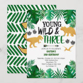 Young Wild & Three Dinosaur 3rd Birthday Invitatio Kaart (Voorkant / Achterkant)