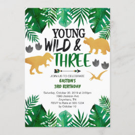 Young Wild & Three Dinosaur 3rd Birthday Invitatio Kaart